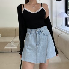 시크블랙 여성용 마젠트 라운드넥 레이스나시 긴팔 가디건 세트 cpset2900k36