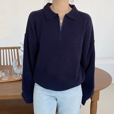 Plan Day 女式花生領半拉鍊 Hachi 長袖半拉鍊針織衫