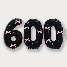 올리브파티 숫자 풍선 + 발레코어 리본 9p 기본 세트, 블랙(숫자풍선600), 핑크(리본), 1세트