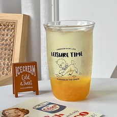 다파랑 레트로 일러스트 레터링 플레어 윗단 아이스 커피 유리잔 500ml HJ0149, 아기양, 1개