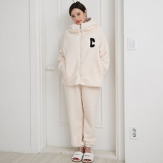 GLAM GONGGAM 加厚連帽拉鍊長袖兩件式睡衣套裝