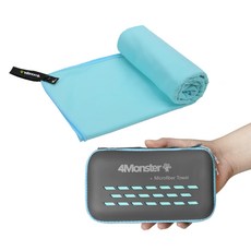 4monster 超細纖維運動毛巾 + EVA拉鍊收納包組合 L號, 淺藍色, 1個