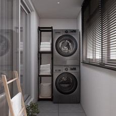 SPEEDRACK 窄型無螺栓鐵製縫隙置物架, 黑色, 4層