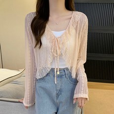 LUNAGIRL 女款短版蕾絲罩衫外套