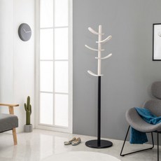 雙色葉子原木立式衣架, 白+藍洗