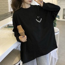 묘먀미 여성용 빅 스마일 루즈핏 긴팔티 MMM507