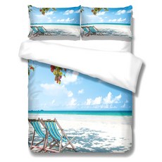 沙灘度假印花被套+枕套 2入, 混合顏色