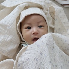 MISO NATURE 新生兒用純棉花朵蓋毯, 天藍色