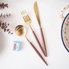 백산 에펠 프리미엄 커트러리 디너 3종 세트, 골드 초코, 디너스푼 + 디너포크 + 디너나이프
