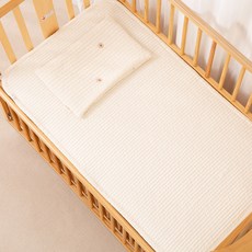 AiRabbit 嬰幼兒用100支純棉條紋絎縫雙面床墊, 象牙白, 1個