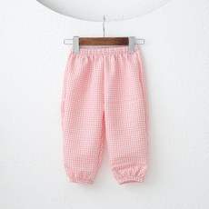 兒童透氣泡泡紗布料鮮豔格紋寬鬆長褲