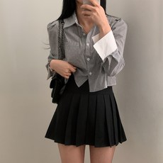 I'M MONG 女款Chapor休閒條紋短版襯衫