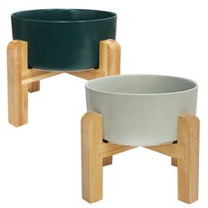 MONAGIO 寵物木托盤陶瓷餐具 小, 綠色, 灰色