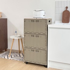 移動式開門模組化廚房收納櫃 3層 + MDF頂板組合, 1套, 棕色(廚房收納櫃)