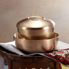 INHYUN Gongbang 兒童用防字鍮器單人週歲禮物組, 飯碗 + 蓋子 + 大碗 + 韓紙盒 + 禮品包裝, 1套, 單一顏色