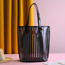 아리코 PVC 물빠짐 스트라이프 목욕가방, 블랙