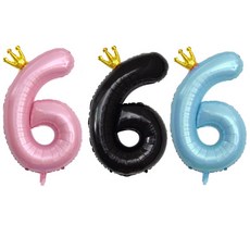 joyparty 銀箔皇冠數字大6氣球 3種組, 藍色、黑色、粉色, 1組