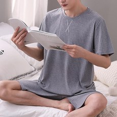 Bonaraon 男士透氣莫代爾羅紋短袖睡衣套裝