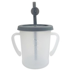AGAFURA Magic系列雙耳防漏吸管杯 S 300ml+矽膠吸管+水果造型矽膠護嘴套組, 灰色(吸管杯)+隨機出貨(護嘴套), 1組