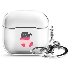 아이무이 냥이퍼피 에어팟 4세대 투명 하드 케이스 + 키링 세트, 양말러시안블루, 1세트