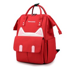 JH Company 貓耳印花後背包, 紅色