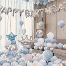 스타리움 생일파티 풍선 + 가랜드 풀 세트, 블루화이트, 1세트