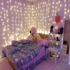 Dometopia 含電源插孔 可連接透明線 LED窗簾 暖色 精靈燈 300燈 1x3m, 1個, 混合顏色