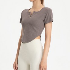 여성용 스포츠플로우 스몰 크롭 브이넥 필라테스 반팔티