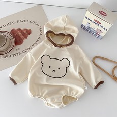 조이멀티 유아용 후디자수베어 긴팔 후드 바디슈트