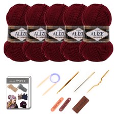 마마니트알리제 라나골드 실 5p 목도리 DIY 세트, 1세트, 57 와인