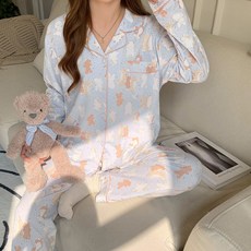 안나앤코 여성용 파스텔퍼피 긴팔 파자마 상하의 세트