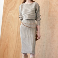 MAXZA 마쟈 크롭 돌먼 리브 니트 원피스 세트