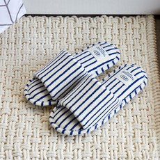 Modern House 週末條紋毛巾拖鞋, 象牙白藍條紋, 1組