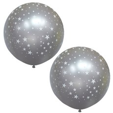 Sempertex 星星圖案大型氣球 90cm, 珍珠銀, 2個
