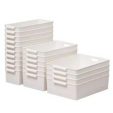 EZLIVING 食品儲藏室把手收納籃 深型象牙白20件組, 象牙白, 1組