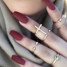 市集感性 霧面單色美甲片, 4個, 酒紅色