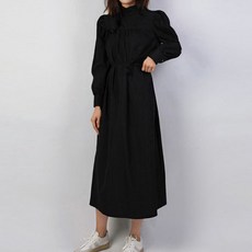 퀸이즈 여성용 하이넥 루즈 롱 원피스