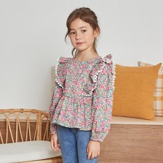 WISHKIDS 女童蕾絲裝飾荷葉邊襯衫