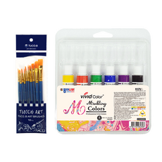 동아피엠에스 투코비 아트 브러쉬 10종 + 종이나라 마블링 물감 12ml 세트, 6색