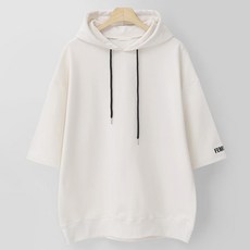 M.N.C 刺繡寬鬆版連帽短袖T恤 MDST511AD, 象牙白
