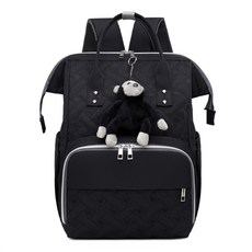 愛心印花絎縫大容量後背包, 黑色
