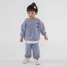 童款笑臉圖案寬鬆刷毛長袖上衣+縮口長褲套裝