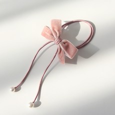 바비수 젤럼 벨벳 리본 진주 머리끈