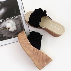 Juciy BLACK 花朵造型坡跟拖鞋 RS-F15 9cm