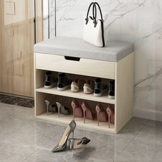 Avenue Goods鞋櫃椅凳子收納長椅多功能收納沙發 楓木 櫻花木 60cm, 灰色皮革