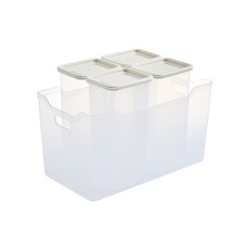 EASY&FREE Easy Keep A套組 分裝整理容器 象牙白 1200ml x 4入 + 中型託盤, 1套