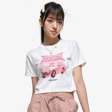 모즈모즈 레이싱핑크 세미크롭 통기성 반팔 티셔츠