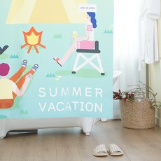 RESTINBATH 布料浴室浴簾 夏日露營 + 金屬夾環套組, 1套, 多色(混色)