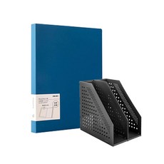 deLi 雙折書架 + 時尚透明文件夾 40p 套組 78999-B03022, 黑色（書架）、藍色（透明文件）, 1套