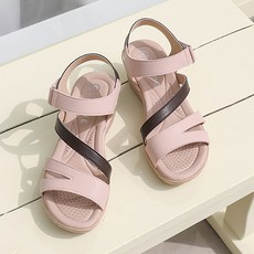 J SHOE 女款雙色牛皮坡跟涼鞋, 230, 粉色